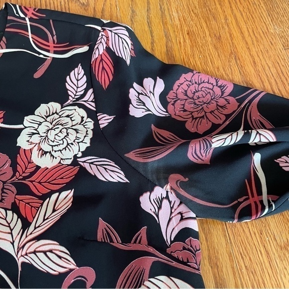 BANANA REPUBLIC Factory Black Mauve Rose Pink Tan Floral Long Sleeve Shift Dress - Picture 8 of 13